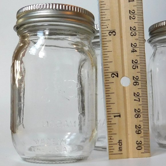 Set of 4 Mini Clear Glass BELL Storage Jars -   4 oz  Metal Lids Made in USA - Picture 6 of 8